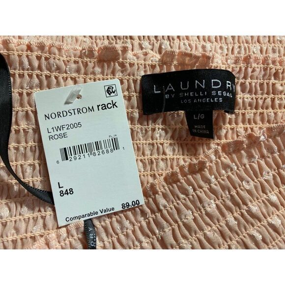 Laundry by Shelli Segal Square Neck Smocked Long Sleeve Top Blouse Rose  NEW - Picture 6 of 7